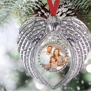 Silver Angel Wings Photo Ornament - Holiday Home Accent